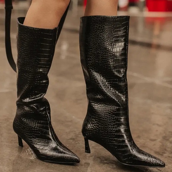 Steve Madden lavan dark brown croc boots kitten heel - Picture 3 of 4